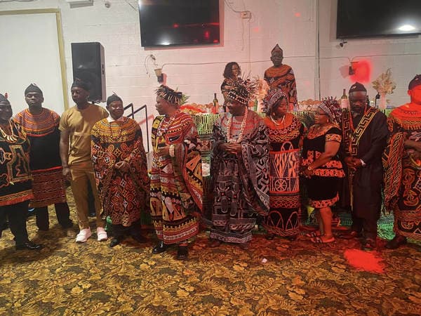 The esteemed visit of His Majesty, Fon Fomuki of Guneku to Guneku Indigenes, graciously hosted under the cultural canopy of GUDECA-US CHAPTER in 2023. — photograph from the Guneku Fondom archive