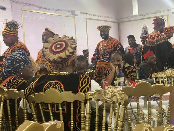 The esteemed visit of His Majesty, Fon Fomuki of Guneku to Guneku Indigenes, graciously hosted under the cultural canopy of GUDECA-US CHAPTER in 2023. — photograph from the Guneku Fondom archive