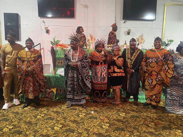The esteemed visit of His Majesty, Fon Fomuki of Guneku to Guneku Indigenes, graciously hosted under the cultural canopy of GUDECA-US CHAPTER in 2023. — photograph from the Guneku Fondom archive