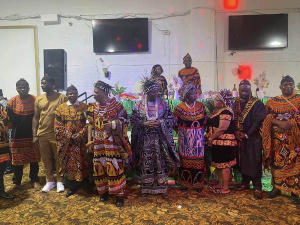The esteemed visit of His Majesty, Fon Fomuki of Guneku to Guneku Indigenes, graciously hosted under the cultural canopy of GUDECA-US CHAPTER in 2023. — photograph from the Guneku Fondom archive
