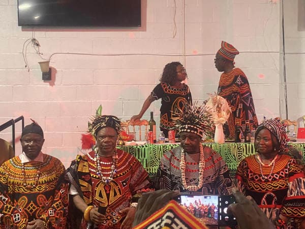 The esteemed visit of His Majesty, Fon Fomuki of Guneku to Guneku Indigenes, graciously hosted under the cultural canopy of GUDECA-US CHAPTER in 2023. — photograph from the Guneku Fondom archive