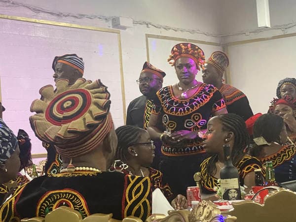 The esteemed visit of His Majesty, Fon Fomuki of Guneku to Guneku Indigenes, graciously hosted under the cultural canopy of GUDECA-US CHAPTER in 2023. — photograph from the Guneku Fondom archive