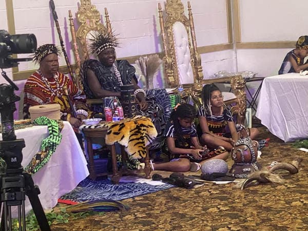 The esteemed visit of His Majesty, Fon Fomuki of Guneku to Guneku Indigenes, graciously hosted under the cultural canopy of GUDECA-US CHAPTER in 2023. — photograph from the Guneku Fondom archive