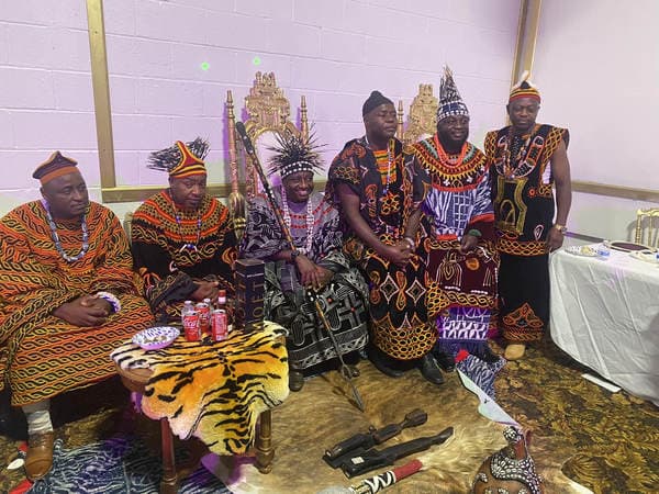 The esteemed visit of His Majesty, Fon Fomuki of Guneku to Guneku Indigenes, graciously hosted under the cultural canopy of GUDECA-US CHAPTER in 2023. — photograph from the Guneku Fondom archive