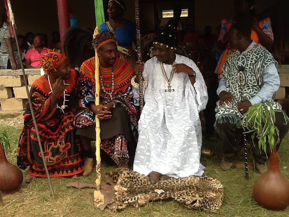 HRH Fon Fomuki Walters Ticha IX with Guneku notables at his coronation, January 2016